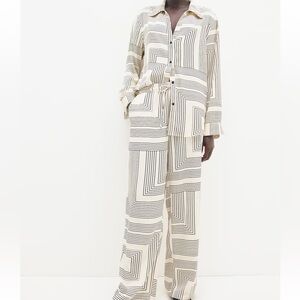 Striped Cream and Black Women's Co-ord set